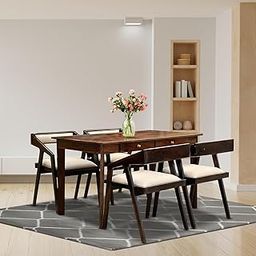 Mahimart And Handicrafts Sheesham Wood 4 Seater Dining Table Set with Cushioned Chairs | Stylish Handcrafted Wooden Dining Set Furniture for Living Room, Hotel, Restaurant, Home, Dining Room (US4)-9