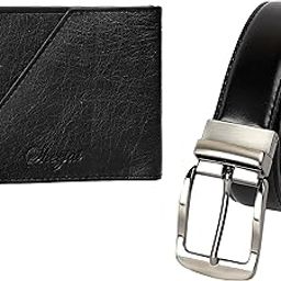 SHEEJAI Men's Light Weight Leather Wallet and Belt Combo in Black and Black-19