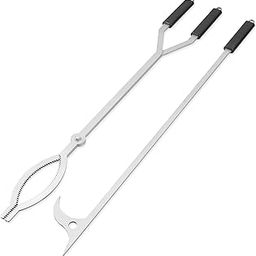 40" Fire Tongs Firewood Grabbers and Fire Poker Set, Stainless Steel Large Log Grabbers for Outdoor Fireset Fire Pit Bonfire Campfire Backyard Deck Indoor Fireplace Tools Set-image-52