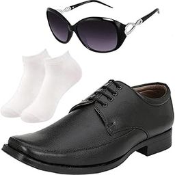 Fashionable l Men Black Lace Formal Shoes with White Socks & Women Cheri-image-53