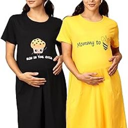 Mom T-Shirt Dress | Night Dress | Cotton | Loose Fit | Pre and Post Pregnancy | Quirky Statements | Comfortable-image-47