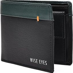 Men's Genuine Leather Black-Teal Bi Fold Card and Coin Wallet-image-94