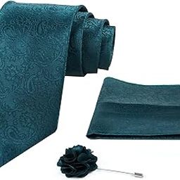 Mens Plaid Micro Self Silk Necktie Gift Set With Pocket Square & Brooch Pin Tie for Men Formal Tie Set with Box (Pack of 3) (Green, 2022AX_30)-46