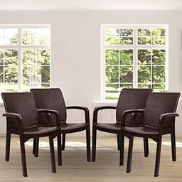 ITALICA Luxury Plastic Arm Chair for Home, Office, Living Room/Matte Finish Plastic Outdoor Chair/Patio Chairs for Balcony | Suitable for Indoor & Outdoor (9402, Brown, Set of 4 Chair)-10