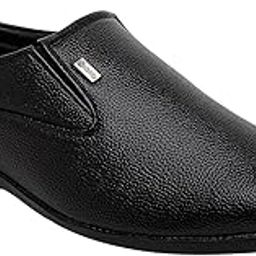Faux Leather Black Formal Slip On Shoes for Men || Comfortable Walking || Classic Design || Breathable | Slip Resistant |-image-86