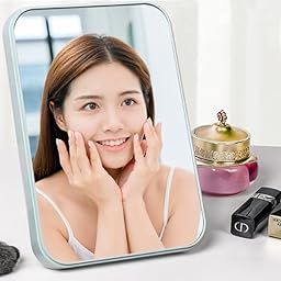 Table Desk Vanity Makeup Mirror, Portable Folding Mirror with Stand 90°Adjustable Rotation Travel Make Up Mirror for Shower Shaving (Blue)-picture-9