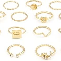Pack of 15 Gold Tone Contemporary Stackable Rings For Women-ZPFK19647-image-59