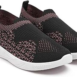 Knitted Slip-On Walking Shoes, Breathable Mesh Upper, Navy, Black and Grey with Pattern Design, White Sole (FLY-08)-image-72