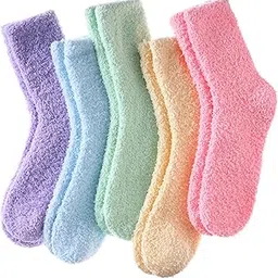 pinkit 3 Pairs Womens Fuzzy Socks Cozy Fluffy Winter Warm Slipper Socks Microfiber Soft Home Sleeping Socks-picture-29