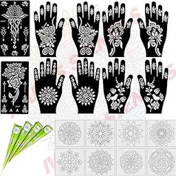 IVANA'S Henna Tattoo Stencil Set - 22pc Combo Pack with 4pc Henna Cone, Reusable Stencils for Women, Girls & Kids - Easy 4-Step Application-image-6