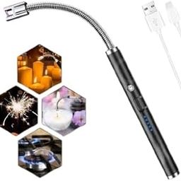 Electric Lighter, USB Rechargeable Electric LED Display Stick Windproof Lighter with Long Flexible Neck Suitable for Kitchen, Lights, Gas Stoves (Multi Color)-image-8