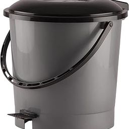 Kuber Industries Plastic Step on Pedal Dustbin With Handle|Solid Color & Durable Plastic Material|Size 24 x 24 x 23|Capicity 7 Litre (Grey)-47KM0754-9