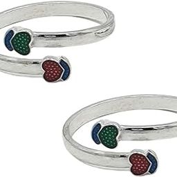 Pure Silver Multi Meena Colour Leg Thumb Toe Ring Bichhiya For Women ~ Pack in 2 Piece (Band Style)-image-63