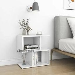 S Shape Wooden Bed Side End Table with Storage|Living Room Sofa Side Table|Room Decor Side, Single Drawer Footed Bedside White Table White-12