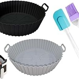 Air Fryer Silicone Liner Set, Round Basket Baking Tray with Handles, Heat Resistant Nonstick Insert, Multicolour, with Oil Brush and Spatula-image-98