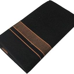 100% Cotton black single dhoti for men -Temple Wear Dhoti Orange Colour Border-28