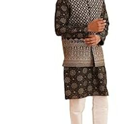 (Since 1958 Men's Silk Blend Kurta & Off White Pyjama with Nehru Jacket-image-14