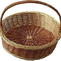 INDIANA CRAFTS Round handle deep cane bamboo wicker multipurpose basket natural brown colour for hamper chocolate flower Pooja basket. Size (12 * 12 * 4) inches-image-32