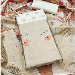 Women's Banarasi Silk Flower Printed Unstitched Salwar Suit Material with Dupatta (Color:-White)-image-23