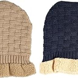 Girl’s/Ladies/Women Winter Woolen Navy Blue & Grey with fold Cap/Beanie-image-4