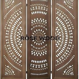 Rose Wood Mango Wooden 3 Panel Room Partition Wooden Room Divider for Living Room Partition for Pooja Room 6 Fit Wall Separator Panel Office Partitions and Dividers (1.46 W x 1.82 H) Meters (Brown).-image-16