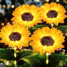 Sunflower Shape Automatic Charging Realistic Sunflower Solar LED Garden Decor Light With Stake For Outdoor Yard Pathway Outside Patio Lawn Waterproof Solar Powered-Auto On/Off (Set of-4)-15