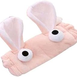 StitchStory Rabbit Ears Cartoon Fabric Korean Style Makeup Plush Headband with Big Eyes for Women & Girls (Baby Pink)-picture-15