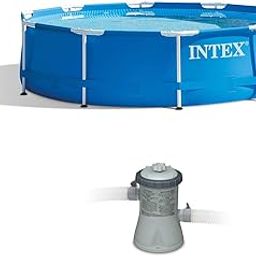 Intex 10 x 2.5 Foot Round Metal Frame Above Ground Pool + 330 GPH Filter Pump-6