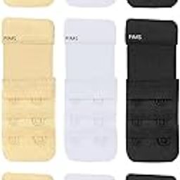 Women's Elastic 2-Hook 3-Eye Bra Extender Metal Combo [Pack of 3] - Black White Beige (9 units)-6