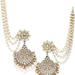 Gold Plated Pearl Beaded Kundan Kaanchain Earrings for Women-image-2