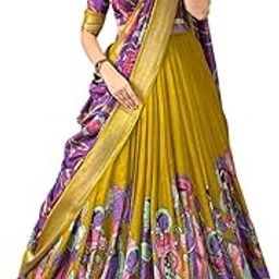 Women's Floral Print With Foil Work Tussar Silk Lehenga Chholi Set-image-15