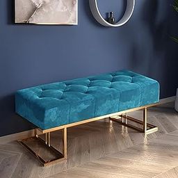 ObalTure Metal Entryway Bench For Bedroom Modern Ottoman End Of Bed Corduroy Padded Benches Decorative Home Furniture For Living Room Foyer Mudroom Hallway (Blue)-image-14