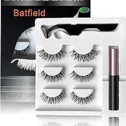 Batfield 3 Pairs Magnetic False Eyelashes - Reusable Fake Eyelashes with Eyeliner and Tweezer - Artificial Eye Lashes for Women Natural Wispy(Style 5)-image-88