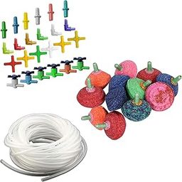 Padmashri Soft Plastic Oxygen Pump Hose-Air Bubble Stone Aquarium Fish Tank White, 10 M/4x6 Mm Air Tube with 12pcs Air Stone and Air Tube Outlet Multicolor Connector 24 Pieces-image-96