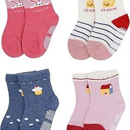 Secure Steps Baby Anti-Slip Cotton Socks | Organic, Breathable & Soft | For Newborns, Infants & Toddlers (1-3 Years) | Pack of 4 Pairs (Multicolor)-68
