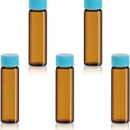 MagnaKoys 3 Dram Amber or Clear Glass Vials w/Polycone Foil Teflon Foam Liner Caps or Droppers (3 Dram w/PTFE (Teflon) Cap, Amber, 5)-12