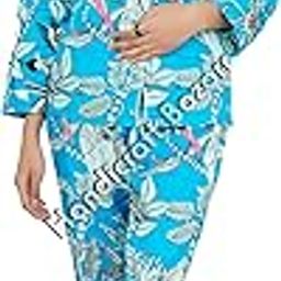 Relaxed and Stylish Night Suit Cotton Printed Full Sleeve Shirt & Pajama Night Wear for Women Comfortable Sleepwear Top Pyjama (L) Sky Blue-image-45
