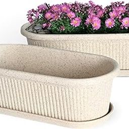 Eha Earth Friendly Regalia 12 Inch Pots and Planters Set of 2 | Bamboo Based, UV Protected | Plant Pots for Indoor & Balcony Window Flower Pots | Sand Castle-7