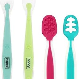 Hopop Baby Feeding Spoon Set of 4 |Silicone Tip Self Feeding Spoon & Baby Led Weaning Spoon | Soft Silicone Spoon | BPA Free Self Feeding Utensil | Training Spoon Set | 4M+| Pack of 4-picture-2