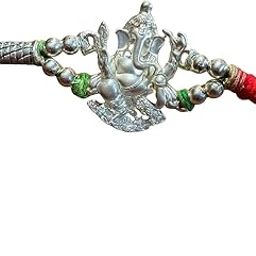 HANDZY Silver Rakhi for Brother | Om Sutra Design |Silver Rakhi with Pearls & Zircon | Traditional Raksha Bandhan Gift-image-2