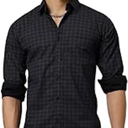 Comfort Slim Fit Spread Collar Small Checked Cotton Casual Shirt-image-3
