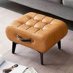 Foot Stool Ottoman Modern Accent Step Stool Seat with Metal Legs Leather Soft Padded Pouf Ottomans Sofa Footrest Stools for Couch Living Room Bedroom Entryway-image-88