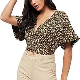 Women's Printed Polyester Wrap Crop Top-image-93