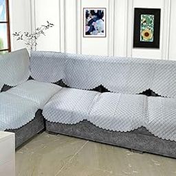 Wise Home Premium Quilted Velvet 7 Seater L Shape Sofa Cover I Quilted Sofa Cover I Pack of 14 Pieces (Light Grey)-image-16