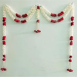 SPHINX Artificial Jasmine (mogra) and Roses Door toran/Door hangings/Door Garlands for Main Entrance, Festive Wedding Housewarming Decorations - (Double Line with Clustered/Tassle stings, 1)-image-46