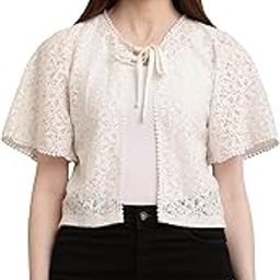 Women's Stylish Net Shrug with Half Sleeve and Lace Design-15