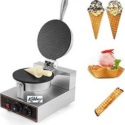 Kobbey Round Waffle Cone Maker Machine with handle with 2 Year Warranty, Silver-26