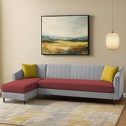 GRAPEWOOD Ezra 6 Seater LHS L Shaped Sofa Set for Living Room (Maroon Grey Fabric) Premium Fabric Sofa Set-8