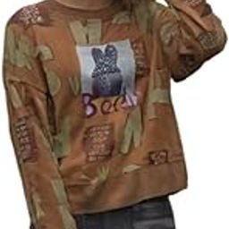 Casual Oversized Sweatshirt in a Pastel Purple Shade with a Trendy Graphic Print | Brown Color | Free Size-image-24
