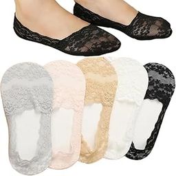 Women No Show Lace Socks Cotton Non-slip Breathable Ankle Socks Invisible Ultra Low Cut Liner Socks with Silicone Strips for Loafers Sneakers High-heel Uk 4-6-image-38